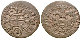 German States, Constance. Karl VI. 1715-1724. BI denier (14.6 mm, .40 g, 12 h). Struck 1717. MO[N : NO]V : CIVI : CONSTANT, cross potent within small ...
