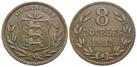 Guernsey. 8 doubles. 1902-H. KM 7; Y 4. EF. Low Mintage. 

From the Alfredo De La Fe Collection. 

Mintage 235,000