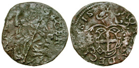 Italian States, Desana. Agostina Tizzone. 1559-1582. AE muragliola (18.4 mm, .92 g, 5 h). MONETA DECI[E]NSIS, arms surmounted by elmo & svolazzi / S G...