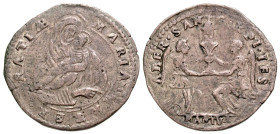 Italian States, Mantua. Maria Gonzaga. Regent, 1637-47. AR Parpagliola (20.6 mm, 1.66 g, 12 h). [T]ABER · SAN-G · [X]PI · IES[V] // MANTV[A], two ange...