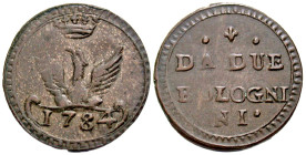 Italian States, Modena. Ercole III d' Este. 1780-1796. AR 2 bolognini (16.5 mm, 1.26 g, 7 h). 1784. Eagle with spread wings standing on date / DA DUE ...