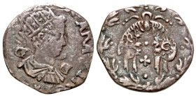 Italian States, Naples. Philip III. 1598-1621. BI 1/2 carlino or zanetta (14.2 mm, .89 g, 2 h). P[HILIPP III DG RE]X ARA VTRI , radiate, draped and cu...