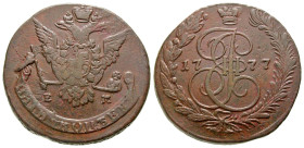 Russia. Catherine II the Great. 1762-1796. AE 5 kopeks (44.2 mm, 56.71 g, 12 h). Jekaterinburg (EM) mint, 1777. Crowned Imperial monogram of Cathrine ...