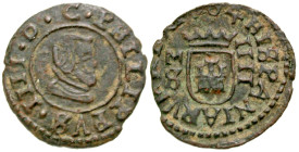 Spain. Philip IV. 1621-1665. AE 4 marvedis (15.7 mm, 1.05 g, 11 h). Madrid mint, Struck 1664. Bare head right / Crowned coat of arms. EKl 27. VF. Rare...