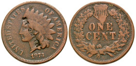 United States. U. S. Government. 1864-1909. AE cent . "Indian Head Cent" with personal or advertising C/M. Philadelphia Mint, 1873 ("close 3 in date")...