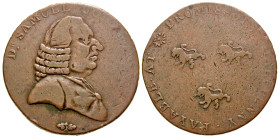 England, Warwickshire. Birmingham. AE halfpenny token (28.92 mm, 10.06 g, 7 h). so-called "Conder" token - 18th century token coinage. Dr. SAMUEL JOHN...
