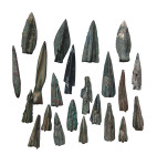A group of 10 Scythian bronze arrowheads, ca. 3rd - 2nd Century B.C. , each trilobate with attractive patination. Largest 4 cm in length.
Ex Orange Co...