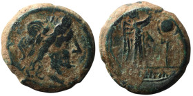 CAMPANIA. Capua. (Circa 216-211 BC)
AE Bronze (17mm, 3,30g)
Obv: Laureate head of Jupiter to right; star (mark of value) behind 
Rev: Nike standing to...