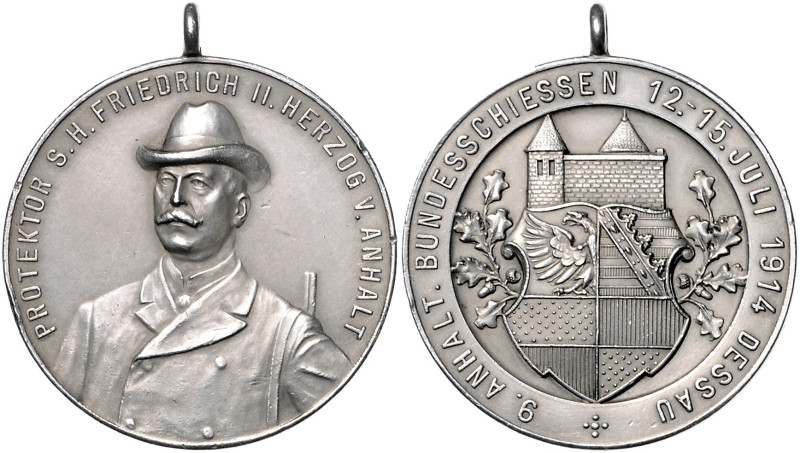 Anhalt/-Dessau. 
Friedrich II. 1904-1918. Silbermedaille 1914 (unsign.) auf das...