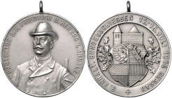 Anhalt/-Dessau. 
Friedrich II. 1904-1918. Silbermedaille 1914 (unsign.) auf das 9. Anhaltinische Bundesschießen, i. Rd: 950 SILBER. Rf., mit Öse 35,9...