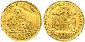 Anhalt/-Köthen. 
August Ludwig 1728-1755. Dukat 1747 Senioratsdukat. Mann&nbsp;489, Friedberg&nbsp;26. 3,47&nbsp;g. . 

 vz-st