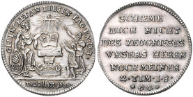 Augsburg, Stadt. 
Silberabschlag vom Dukaten 1730 auf das 200-jährige Reformationsjubiläum in Augsburg. Brozatus&nbsp;1022, Slg.&nbsp;Whiting&nbsp;36...
