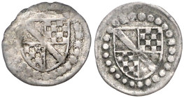 Baden/-Baden. 
Christoph 1475-1527. Lot von 2 einseitigen Pfennigen o.J. Vierfeldiger Schild, Perlrand (0,22 g) und (0,15g m. Prägeschwäche am Rand)....
