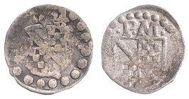 Baden/-Baden. 
Philipp II. 1569-1588. Lot von 2 einseitigen Pfennigen o.J. Baden-Baden, Badisch-Sponheimer Schild, darüber 'PM', Perlkreis (0,20g Prä...
