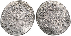Baden/-Baden. 
Wilhelm 1622-1677. 1/2 Batzen (Albus) 1636 Baden-Baden. Wielandt&nbsp;304. . 

 ss+