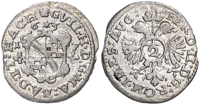 Baden/-Baden. 
Wilhelm 1622-1677. 1/2 Batzen (Albus) 1637 Baden-Baden. Wielandt...