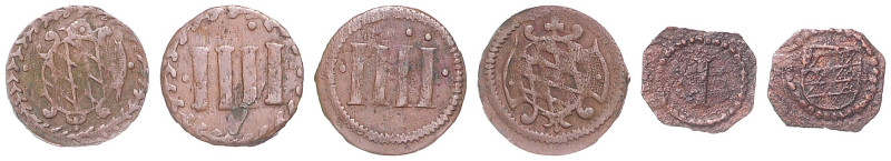Bayern. 
Maximilian I., als Herzog 1598-1623. Lot von 3 Stücken: Kipper 1/4-Kre...