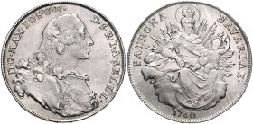 Bayern. 
Maximilian III. Joseph 1745-1777. Konventionstaler 1760 mit erhabener Randschrift. Davenport&nbsp;1953. l.justiert. 

 ss-vz