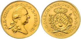 Bayern. 
Karl Theodor 1777-1799. 3 Dukaten 1787. Hahn&nbsp;352, Wittelsbach&nbsp;2322, Friedberg&nbsp;253. Sehr selten 10,41&nbsp;g. . 

 vz