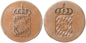 Bayern. 
Maximilian I. Joseph 1806-1825. 1 Pfennig Probe o.J., Wappen auf beiden Seiten, einmal incus. AKS&nbsp;zu&nbsp;57, Jaeger&nbsp;zu&nbsp;6. . ...