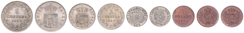 Bayern. 
Ludwig I. 1825-1848. Lot von 4 Stücken: . Heller 1839, Kreuzer 1833, 3...