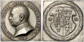 Bayern-Münchener Medailleure. 
Josef Bernhart. 
Silbergussklippe 1923 auf Alfons Freiherr Voith v. Voithenberg / Familienwappen. Gebhardt&nbsp;vgl.&...