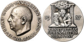 Bayern-Münchener Medailleure. 
Josef Bernhart. 
Silbergussmedaille 1937 auf den 50. Geburtstag von Dr. Hubert Wilm, Maler, Graphiker und Kunsthistor...