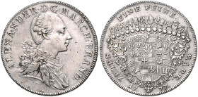 Brandenburg/-Ansbach. 
Alexander 1757-1791. Konventionstaler 1777 Schwabach. Slg.&nbsp;Wilmersdörffer&nbsp;1098, Davenport&nbsp;2014. . 

 vz
