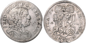 Brandenburg/-Preußen. 
Friedrich Wilhelm 1640-1688. 2/3 Taler 1675 A VH Minden. v.&nbsp;Schrötter&nbsp;390&nbsp;var., Davenport&nbsp;261B. winz. Zain...