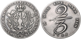 Brandenburg/-Preußen. 
Friedrich Wilhelm II. 1786-1797. 2/3 Taler 1796 Handelsmünze Berlin. Ab August 1796 durfte der Bankier Mendel Oppenheimer in d...