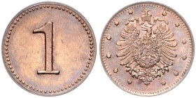 Kleinmünzen. 
1 Pfennig Probe o.J. große 1 ohne Wertangabe / kleiner Adler im Sternkreis. Jaeger&nbsp;zu&nbsp;1, Schaaf&nbsp;-&nbsp;vgl.&nbsp;1G1/1G2...