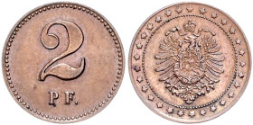 Kleinmünzen. 
2 Pfennig Probe o.J. Kleiner Adler mit Punkt - und Sternkreis / große Wertziffer im Punktkreis, glatter Rand. Jaeger&nbsp;zu&nbsp;2, Sc...