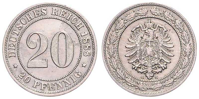 Kleinmünzen. 
20 Pfennig 1888 G. Jaeger&nbsp;6. leichte Korr.Sp.. 

 ss-vz