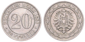 Kleinmünzen. 
20 Pfennig 1888 G. Jaeger&nbsp;6. leichte Korr.Sp.. 

 ss-vz