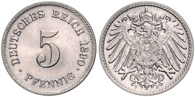Kleinmünzen. 
5 Pfennig 1890 F. Jaeger&nbsp;12. . 

 st-