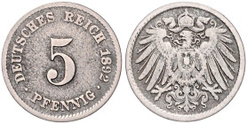 Kleinmünzen. 
5 Pfennig 1892 J. Jaeger&nbsp;12. selten. 

 ss