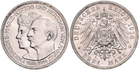 Anhalt. 
Friedrich II. 1904-1918. 3 Mark 1914 A. Jaeger&nbsp;24. . 

 vz-st