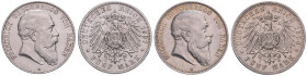 Baden. 
Friedrich I. 1856-1907. Lot von 2 Stücken: 5 Mark 1904 G und 1907 G. Jaeger&nbsp;33. . 

 ss und ss+