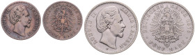 Bayern. 
Ludwig II. 1864-1886. Lot von 2 Stücken: 2 Mark 1876 D und 5 Mark 1875 D. Jaeger&nbsp;41,42. . 

 f.ss und ss