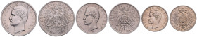 Bayern. 
Otto 1886-1913. Lot von 3 Stücken: 2 Mark 1904 D, 3 Mark 1911 D und 5 Mark 1913 D. Jaeger&nbsp;45,47,46. . 

 f.ss bis ss+