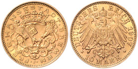Bremen. 
10 Mark 1907 J. Jaeger&nbsp;204. winz.Rf.. 

 vz-st