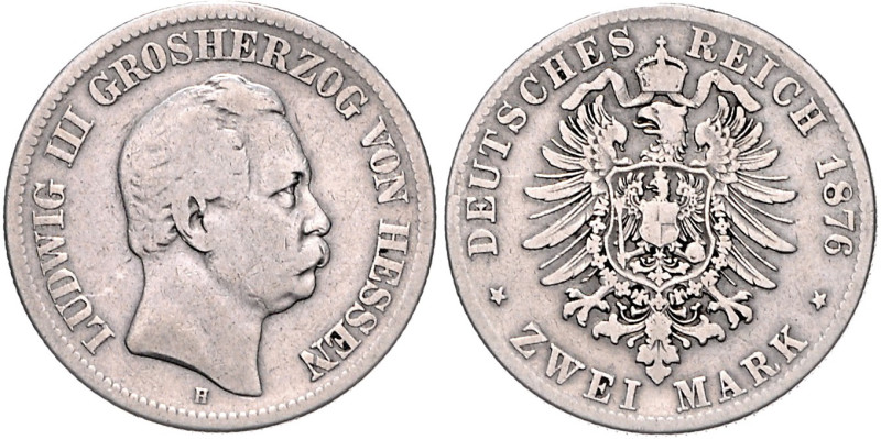 Hessen. 
Ludwig III. 1848-1877. 2 Mark 1876 H. Jaeger&nbsp;66. . 

 s