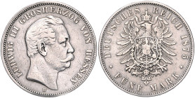 Hessen. 
Ludwig III. 1848-1877. 5 Mark 1875 H. Jaeger&nbsp;67. . 

 f.ss