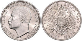 Hessen. 
Ernst Ludwig 1892-1918. 3 Mark 1910 A. Jaeger&nbsp;76. kl. Kr.. 

 vz+