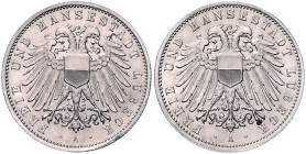 Lübeck. 
2 Mark Probe o.J. A , in Aluminium mit dünnem Kupferkern, Koppelung von 2 Wappenstempeln, mit geriffeltem Rand. Jaeger&nbsp;zu&nbsp;81, Scha...