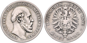 Mecklenburg/-Schwerin. 
Friedrich Franz II. 1842-1883. 2 Mark 1876 A. Jaeger&nbsp;84. . 

 f.ss