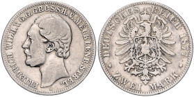 Mecklenburg/-Strelitz. 
Friedrich Wilhelm 1860-1904. 2 Mark 1877 A. Jaeger&nbsp;90. . 

 s