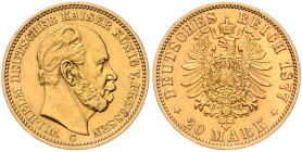 Preußen. 
Wilhelm I. 1861-1888. 20 Mark 1877 C. Jaeger&nbsp;246. sehr selten. 

 ss