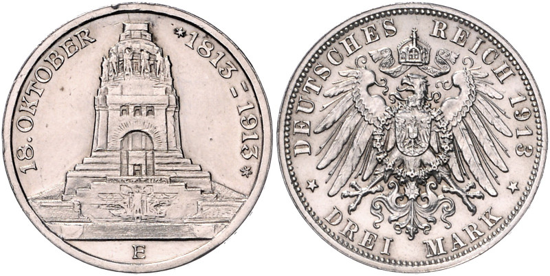 Sachsen. 
Friedrich August III. 1904-1918. 3 Mark 1913 E Zur Jahrhundertfeier d...