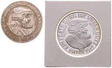 Sachsen. 
Friedrich August III. 1904-1918. Lot von 2 Stücken: Galvano und Nachprägung in Silber von 1991 des 3 Mark-Stückes 1917 Zum 400-jährigen Ref...